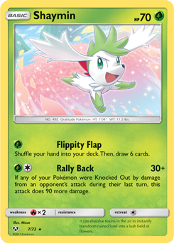 Rare holo Pokémon card Shaymin 7/73 from Shining Legends expansion