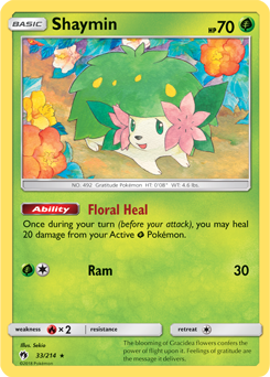 Rare holo Pokémon card Shaymin 33/214 from Lost Thunder expansion