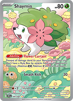 Illustration rare Pokémon card Shaymin 185/182 from Destined Rivals expansion
