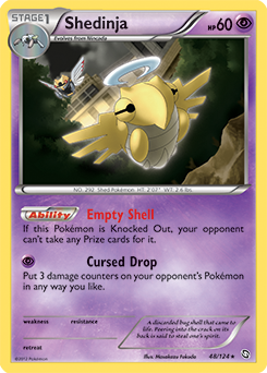Rare Pokémon card Shedinja 48/124 from Dragons Exalted expansion