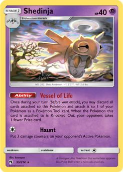 Rare Pokémon card Shedinja 95/214 from Lost Thunder expansion