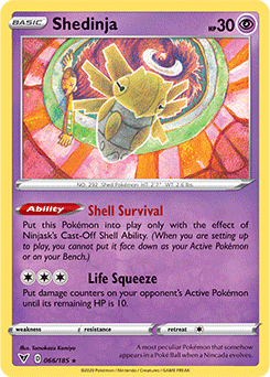 Rare Pokémon card Shedinja 066/185 from Vivid Voltage expansion