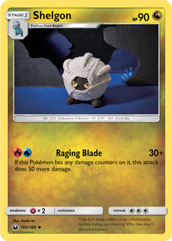 Uncommon Pokémon card Shelgon 105/168 from Celestial Storm expansion