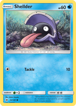 Common Pokémon card Shellder 33/149 from Sun & Moon expansion