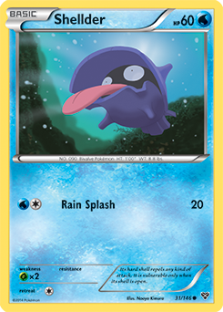 Common Pokémon card Shellder 31/146 from X&Y expansion
