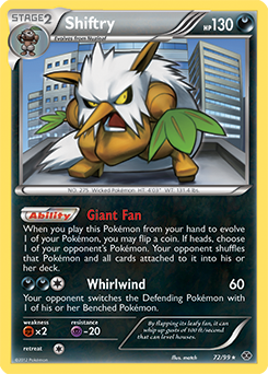 Rare Pokémon card Shiftry 72/99 from Next Destinies expansion