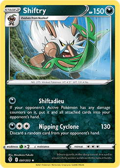 Rare Pokémon card Shiftry 97/203 from Evolving Skies expansion
