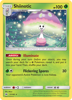 Rare holo Pokémon card Shiinotic 17/149 from Sun & Moon expansion