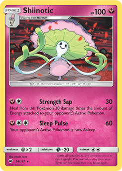 Rare Pokémon card Shiinotic 98/147 from Burning Shadows expansion