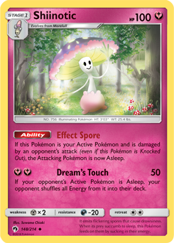 Uncommon Pokémon card Shiinotic 148/214 from Lost Thunder expansion