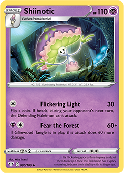 Uncommon Pokémon card Shiinotic 80/189 from Darkness Ablaze expansion