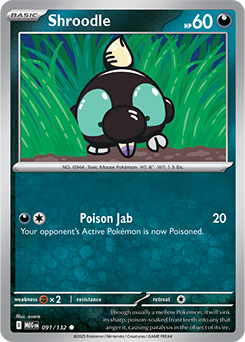 Common Pokémon card Shroodle 91/132 from Mega Evolution expansion