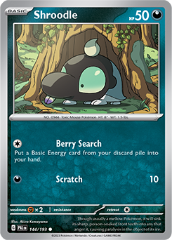 Common Pokémon card Shroodle 144/193 from Paldea Evolved expansion