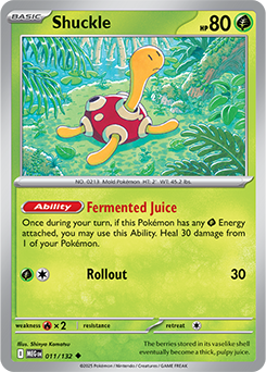 Uncommon Pokémon card Shuckle 11/132 from Mega Evolution expansion