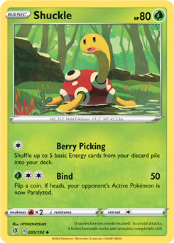 Uncommon Pokémon card Shuckle 5/192 from Rebel Clash expansion
