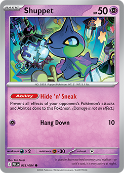 Common Pokémon card Shuppet 33/84 from Pitch Black expansion