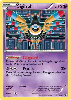 Rare holo Pokémon card Sigilyph 66/113 from Legendary Treasures expansion