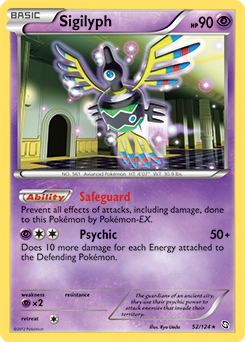 Rare holo Pokémon card Sigilyph 52/124 from Dragons Exalted expansion