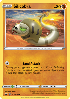 Common Pokémon card Silicobra 107/202 from Sword & Shield expansion