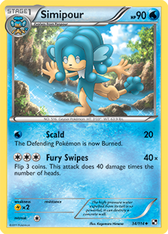 Uncommon Pokémon card Simipour 34/114 from Black & White expansion