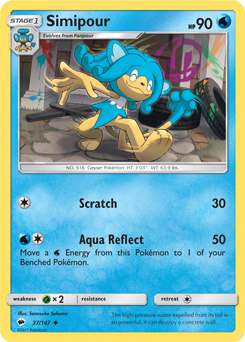 Uncommon Pokémon card Simipour 37/147 from Burning Shadows expansion