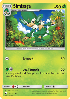 Uncommon Pokémon card Simisage 13/147 from Burning Shadows expansion
