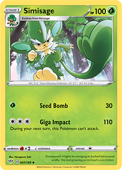 Uncommon Pokémon card Simisage 7/189 from Darkness Ablaze expansion
