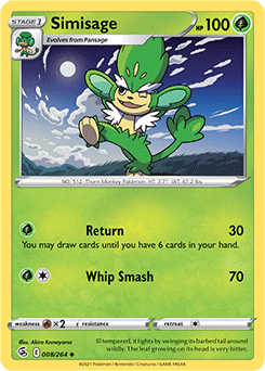 Uncommon Pokémon card Simisage 8/264 from Fusion Strike expansion