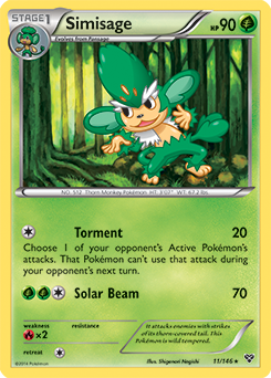 Rare Pokémon card Simisage 11/146 from X&Y expansion