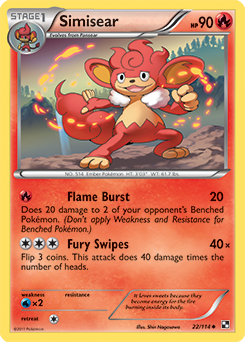 Uncommon Pokémon card Simisear 22/114 from Black & White expansion