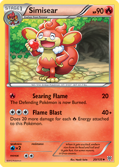 Uncommon Pokémon card Simisear 20/135 from Plasma Storm expansion