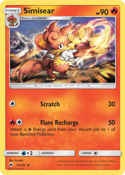 Uncommon Pokémon card Simisear 23/147 from Burning Shadows expansion
