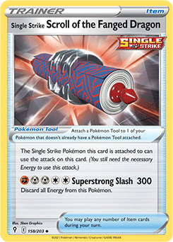 Single Strike Scroll of the Fanged Dragon 158/203 Pokémon card from Evolving Skies for sale at best price