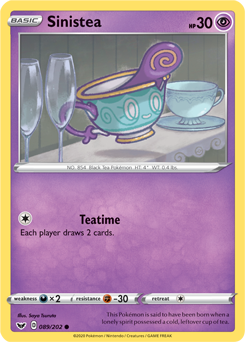 Common Pokémon card Sinistea 89/202 from Sword & Shield expansion