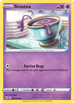 Common Pokémon card Sinistea 82/189 from Darkness Ablaze expansion