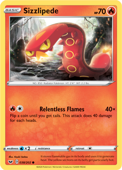 Common Pokémon card Sizzlipede 38/202 from Sword & Shield expansion