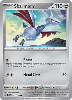 Common Pokémon card Skarmory 141/182 from Destined Rivals expansion