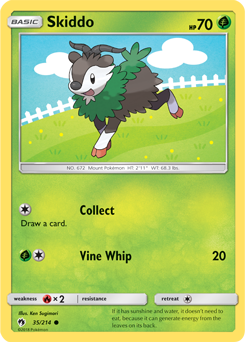 Common Pokémon card Skiddo 35/214 from Lost Thunder expansion