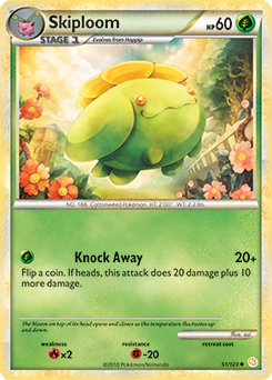 Uncommon Pokémon card Skiploom 51/123 from HeartGold SoulSilver expansion