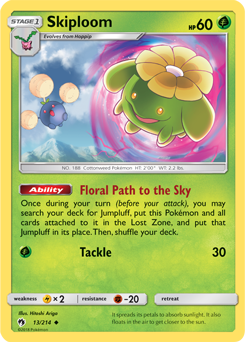 Uncommon Pokémon card Skiploom 13/214 from Lost Thunder expansion