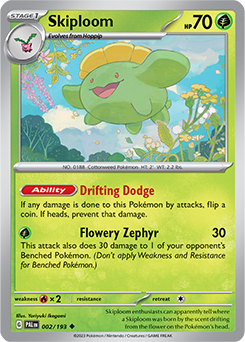 Uncommon Pokémon card Skiploom 002/193 from Paldea Evolved expansion