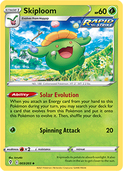 Uncommon Pokémon card Skiploom 3/203 from Evolving Skies expansion