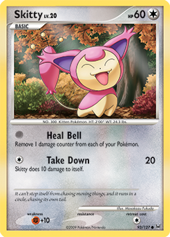 Common Pokémon card Skitty 93/127 from Platinuim expansion