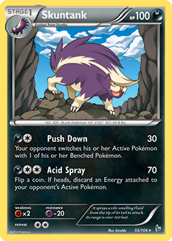 Rare Pokémon card Skuntank 55/106 from Flashfire expansion
