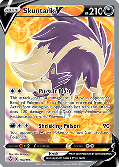 Full Art V Pokémon card Skuntank V 180/195 from Silver Tempest expansion