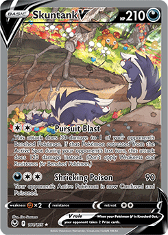 Full Art V Pokémon card Skuntank V 181/195 from Silver Tempest expansion