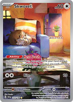 Illustration rare Pokémon card Skwovet 222/198 from Scarlet & Violet expansion