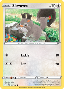 Common Pokémon card Skwovet 151/192 from Rebel Clash expansion
