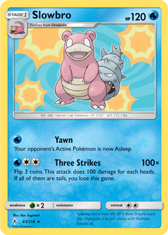 Rare holo Pokémon card Slowbro 43/214 from Unbroken Bonds expansion