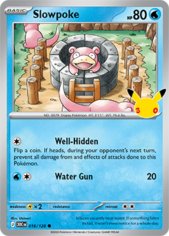 Common Pokémon card Slowpoke 016/128 from 30th Celebration expansion